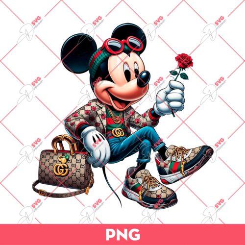 Mickey Mouse Wearing Gucci Outfits PNG, Mickey Gucci Fashion PNG