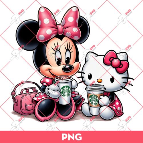 Minnie Mouse And Hello Kitty Coffee Starbucks PNG, Minnie Coffee PNG, Hello Kitty Coffee PNG
