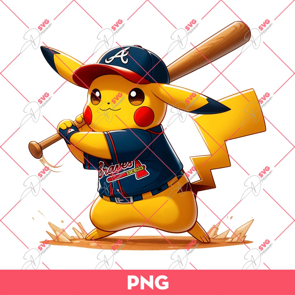 PIkachu Atlanta Braves PNG, Pikachu Baseball Player PNG