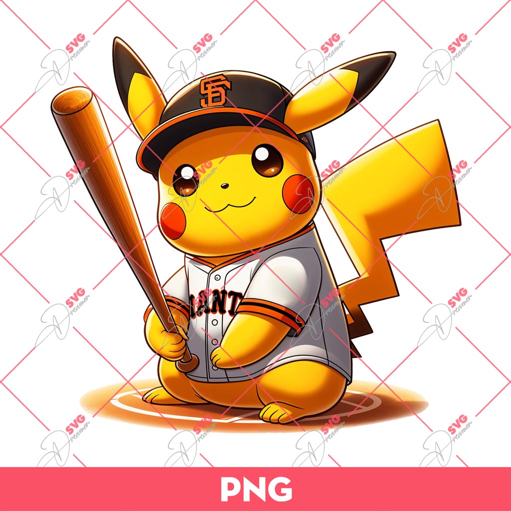 PIkachu San Francisco Giants Baseball Player PNG, Pokemon Pikachu Giants MLB PNG