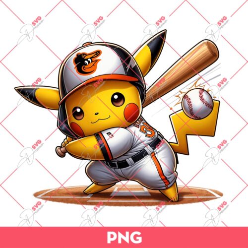 Pikachu Baltimore Orioles PNG, Pikachu Player Baseball PNG