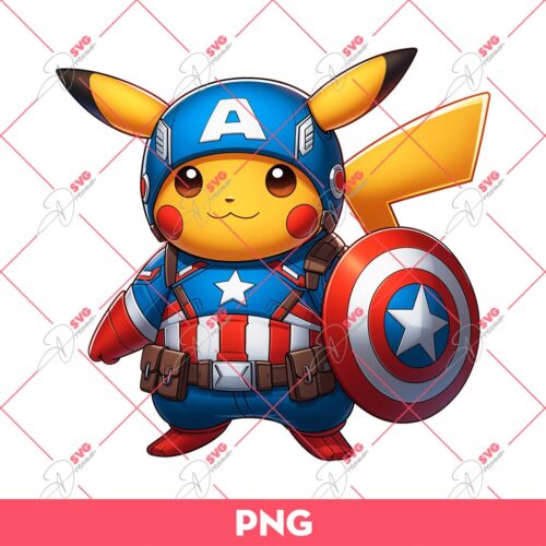 Pikachu Captain America PNG, Pikachu Superhero PNG