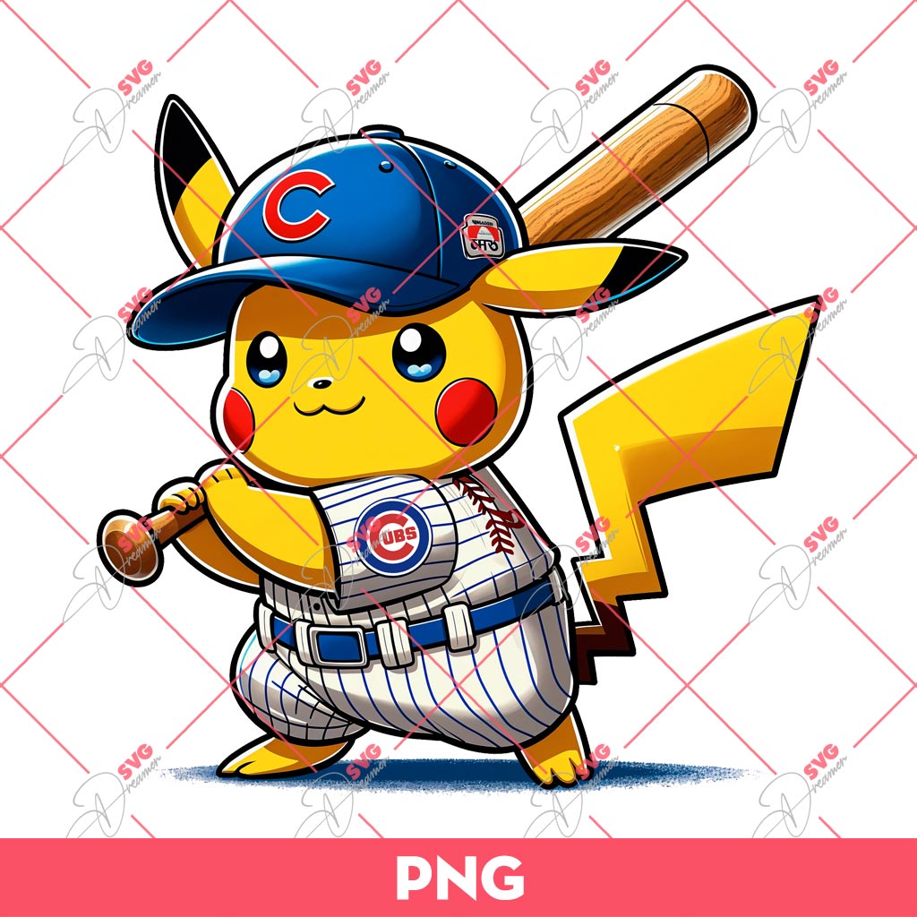 Pikachu Chicago Cubs PNG, Pikachu Baseball Player PNG