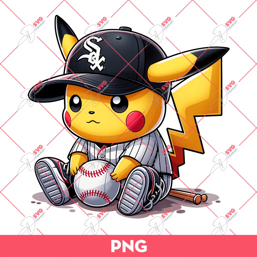 Pikachu Chicago White Sox PNG, Pikachu Baseball Player PNG