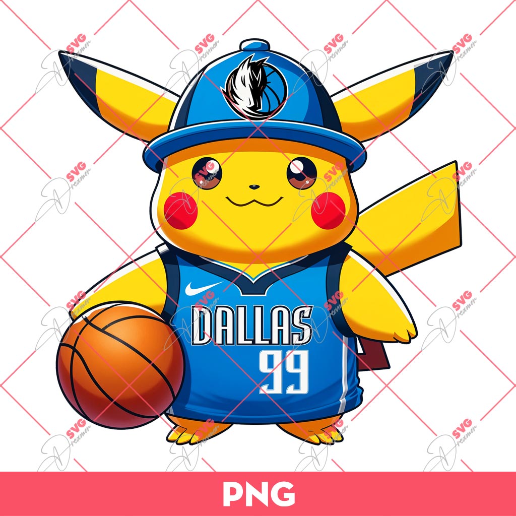 Pikachu Dallas Mavericks PNG, Pikachu NBA Basketball PNG