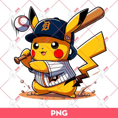 Pikachu Detroit Tigers PNG, Pikachu Tigers Team Baseball Player PNG
