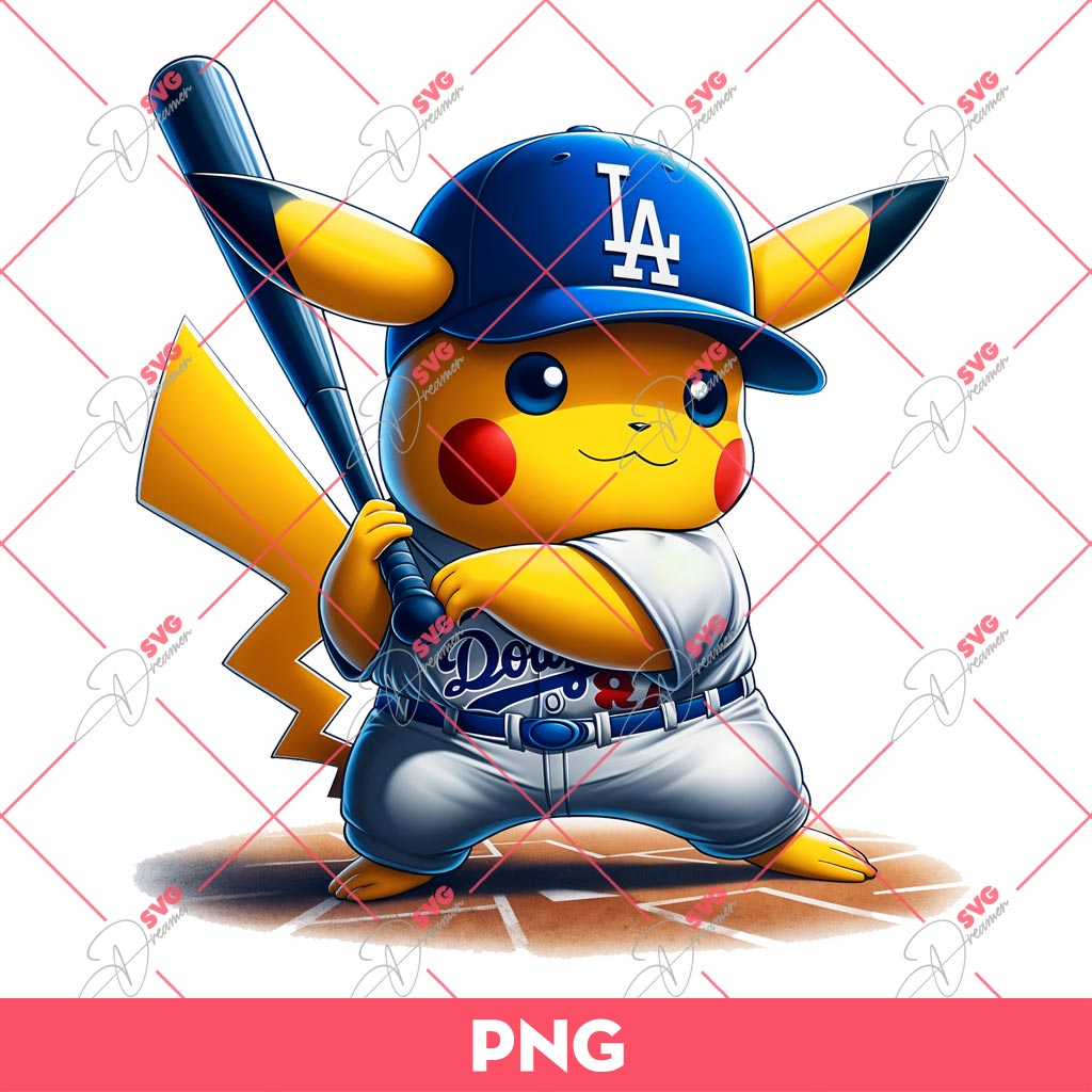 Pikachu Dodgers Player PNG, Pikachu Los Angeles Dodgers Baseball PNG