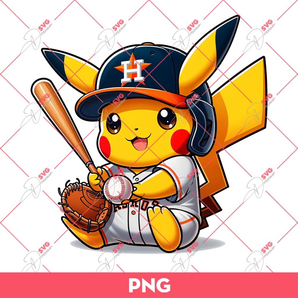 Pikachu Houston Astros Player Baseball PNG, Pikachu Astros PNG, Pikachu MLB Baseball PNG