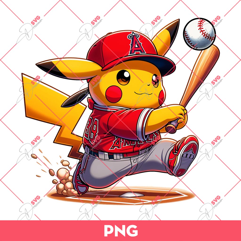 Pikachu Los Angeles Angels Baseball Player PNG, Pikachu Angels MLB PNG