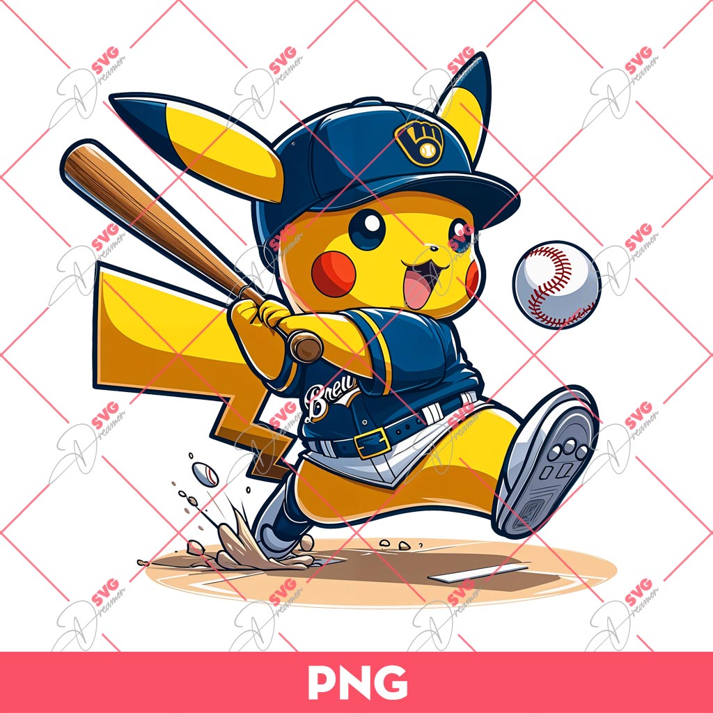 Pikachu Milwaukee Brewers PNG, Pikachu Brewers Baseball Player PNG