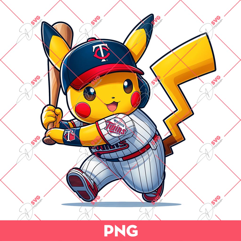 Pikachu Minnesota Twins PNG, Pikachu Baseball Player PNG, Pokemon Baseball Minnesota Twins PNG