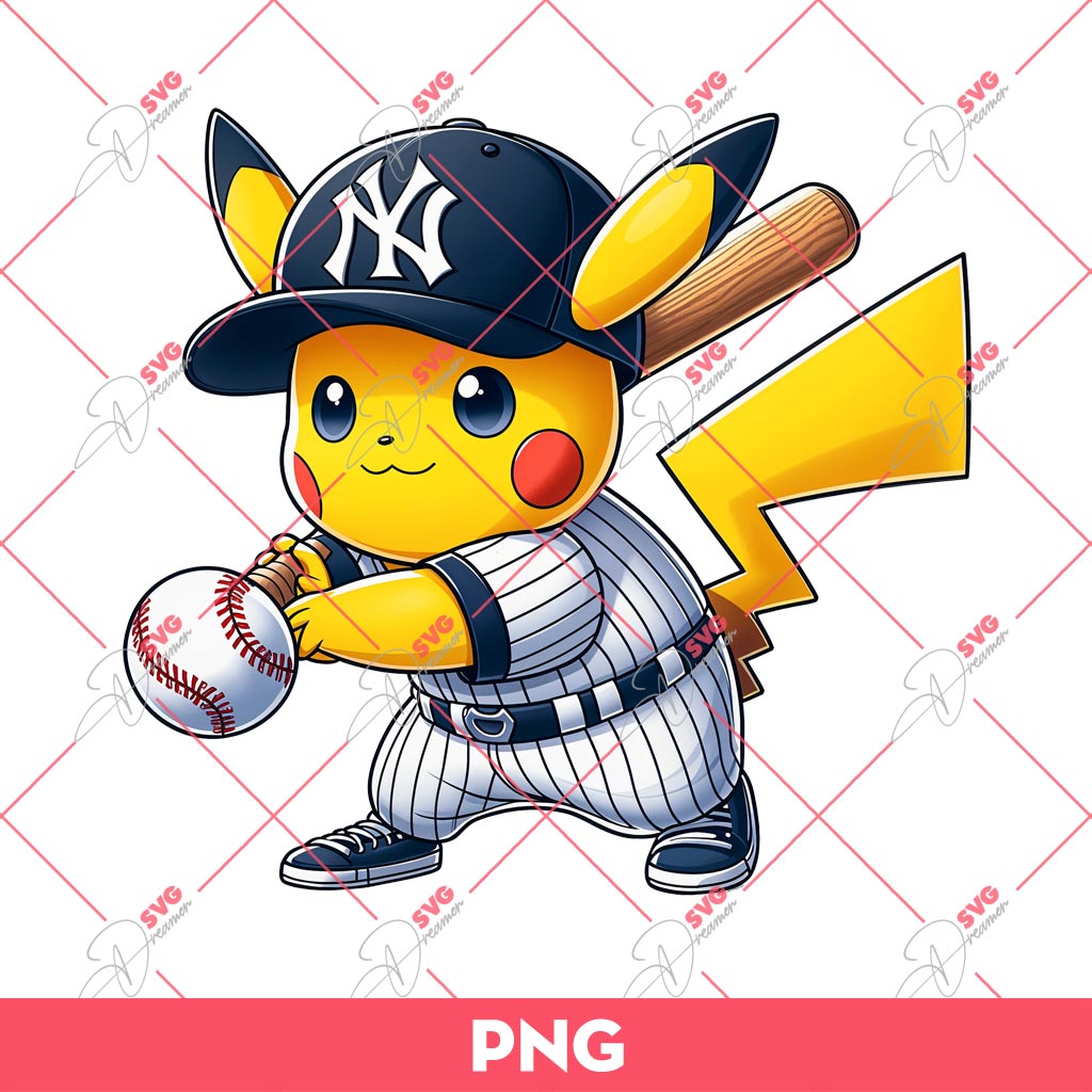 Pikachu New York Yankees Player Baseball PNG, Pikachu Yankees PNG