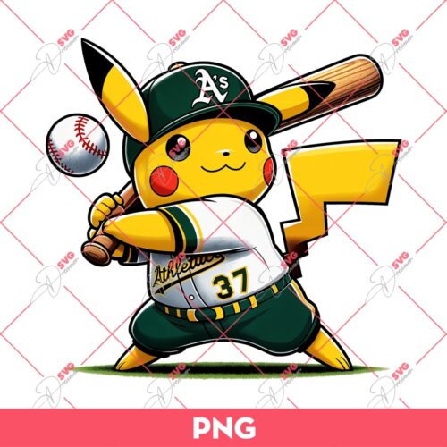 Pikachu Oakland Athletics PNG, Pokemon Pikachu MLB Baseball PNG