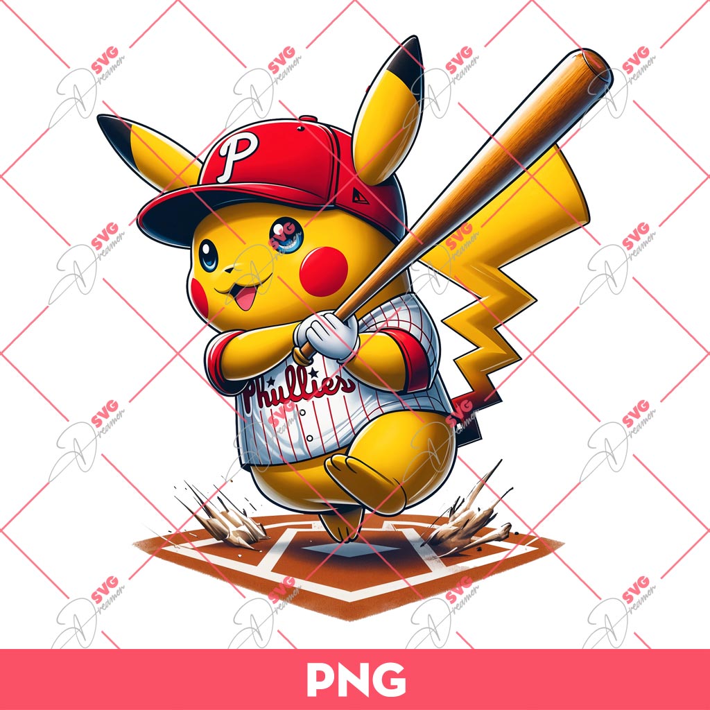 Pikachu Philadelphia Phillies Baseball Player PNG, Pokemon Pikachu Phillies MLB PNG