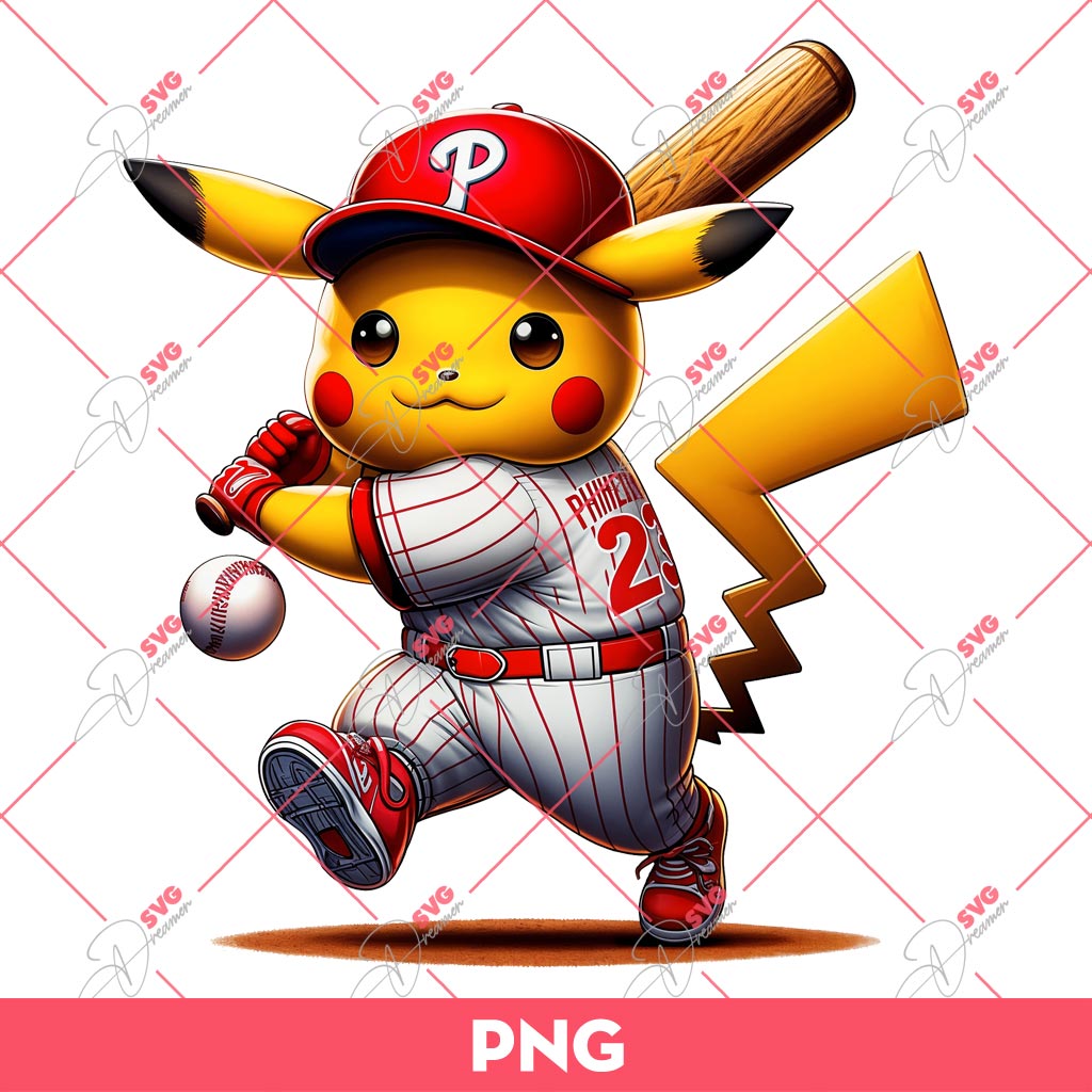 Pikachu Philadelphia Phillies Player PNG, Pokemon Pikachu Phillies Baseball PNG