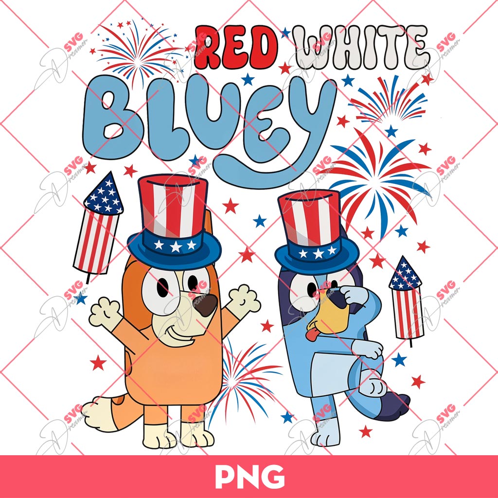 Red White Bluey American PNG, Bluey 04th Of July PNG, Bluey Celebrate Independence Day PNG