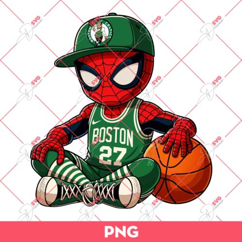 Spiderman Celtics Basketball PNG, Boston Celtics Spiderman Superhero PNG