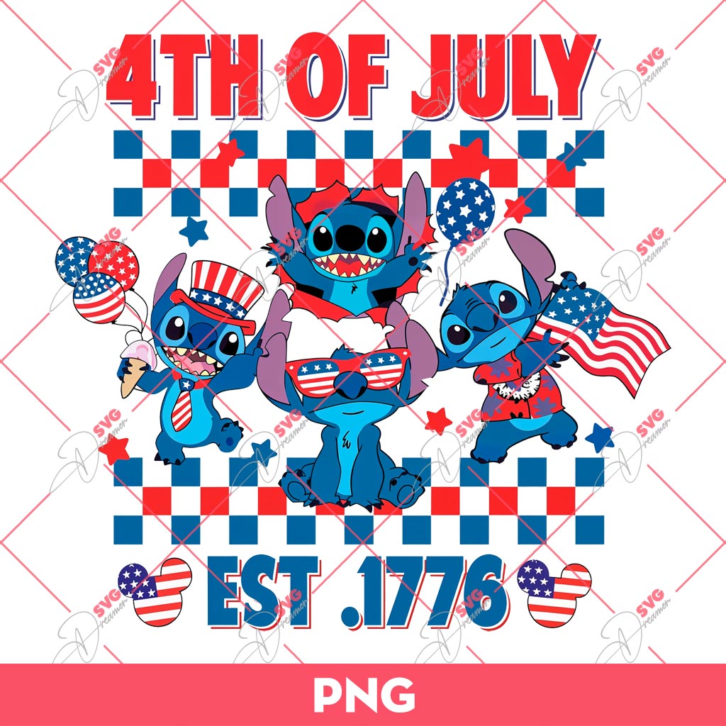 Stitch 04th Of July Est 1776 PNG, Stitch Independence Day PNG, Stitch American PNG