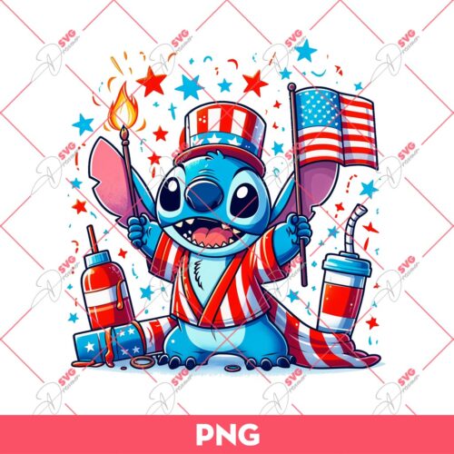 Stitch Celebrating Independence Day PNG, Stitch 04th Of July PNG, American Stitch PNG