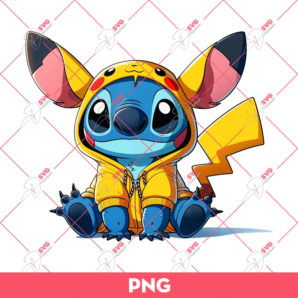 Stitch X Pikachu PNG, Stitch Wearing Pikachu Outfits PNG, Stitch Pokemon PNG
