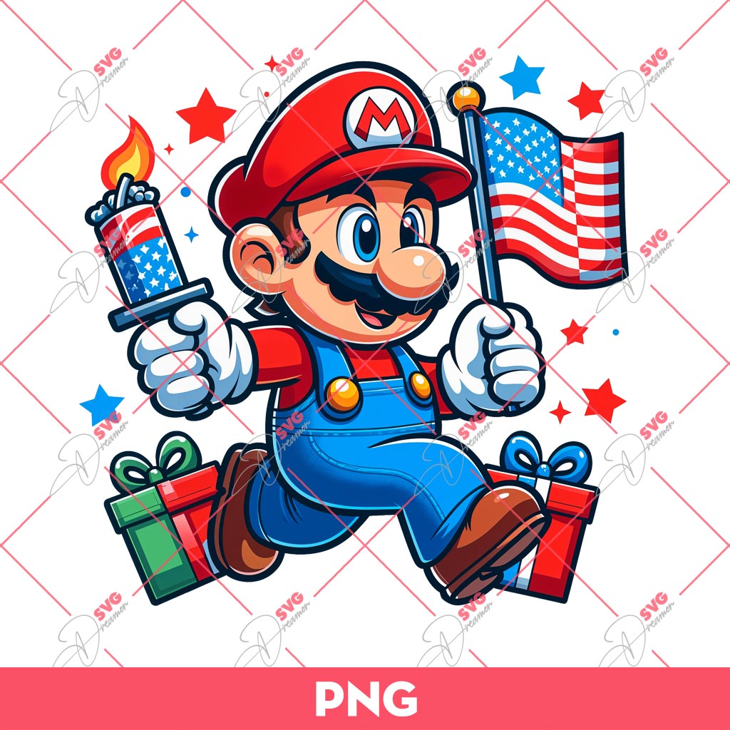 Super Mario Celebrating Independence Day PNG, Mario 04th Of July PNG