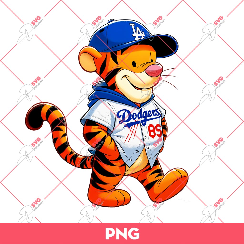 Tigger Dodgers Baseball PNG, Winnie The Pooh Tigger Baseball Los Angeles Dodgers PNG