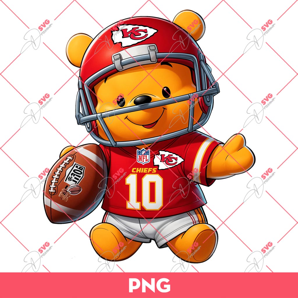 Winnie The Pooh Kansas City Chiefs Football PNG, Pooh KC Chiefs NFL PNG