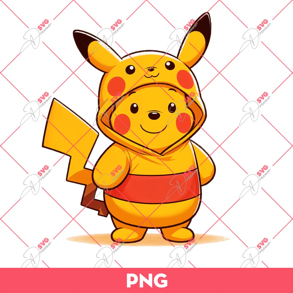 Winnie The Pooh Wearing Pikachu Outfits PNG, Pooh Pikachu PNG