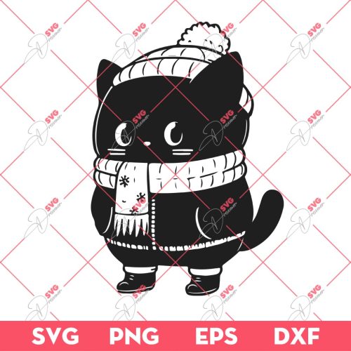 Winter Cold Black Cat SVG PNG, Black Cat SVG, Animals SVG
