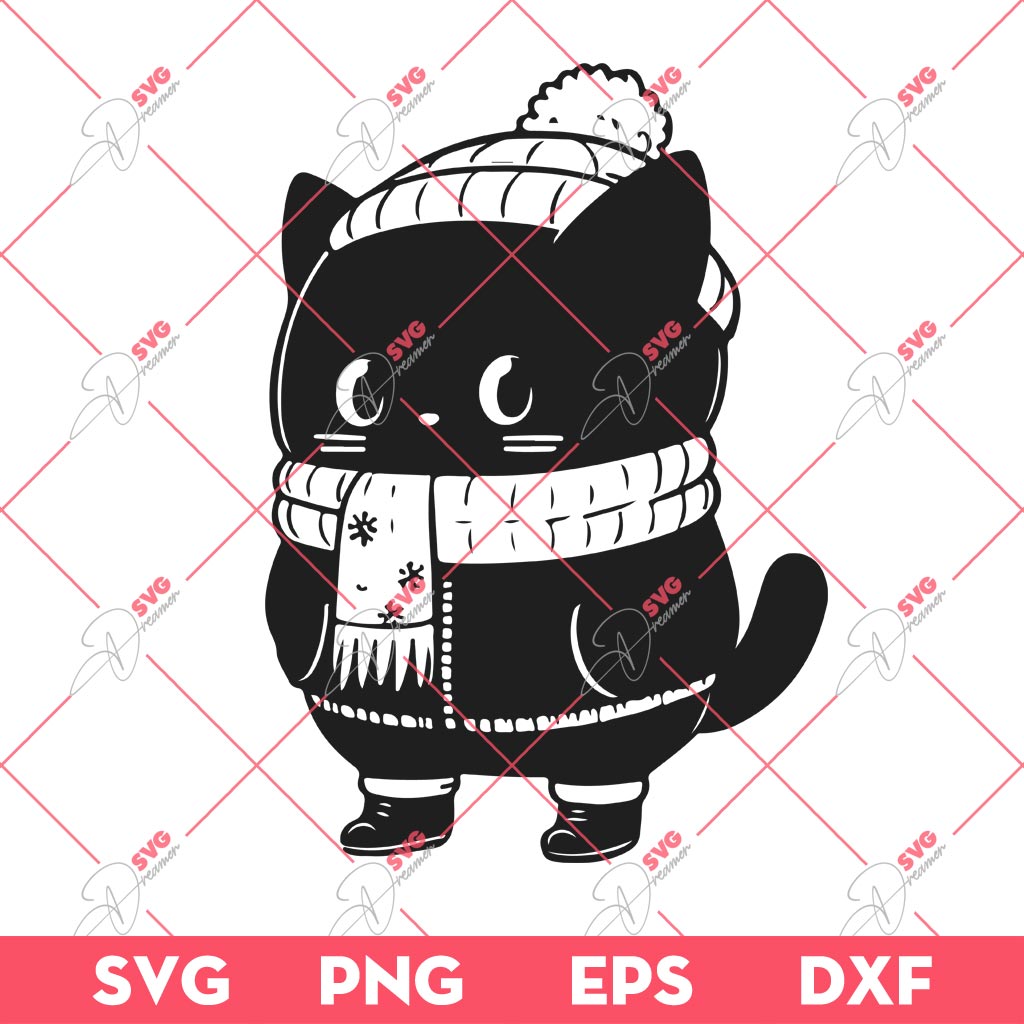 Winter Cold Black Cat SVG PNG, Black Cat SVG, Animals SVG
