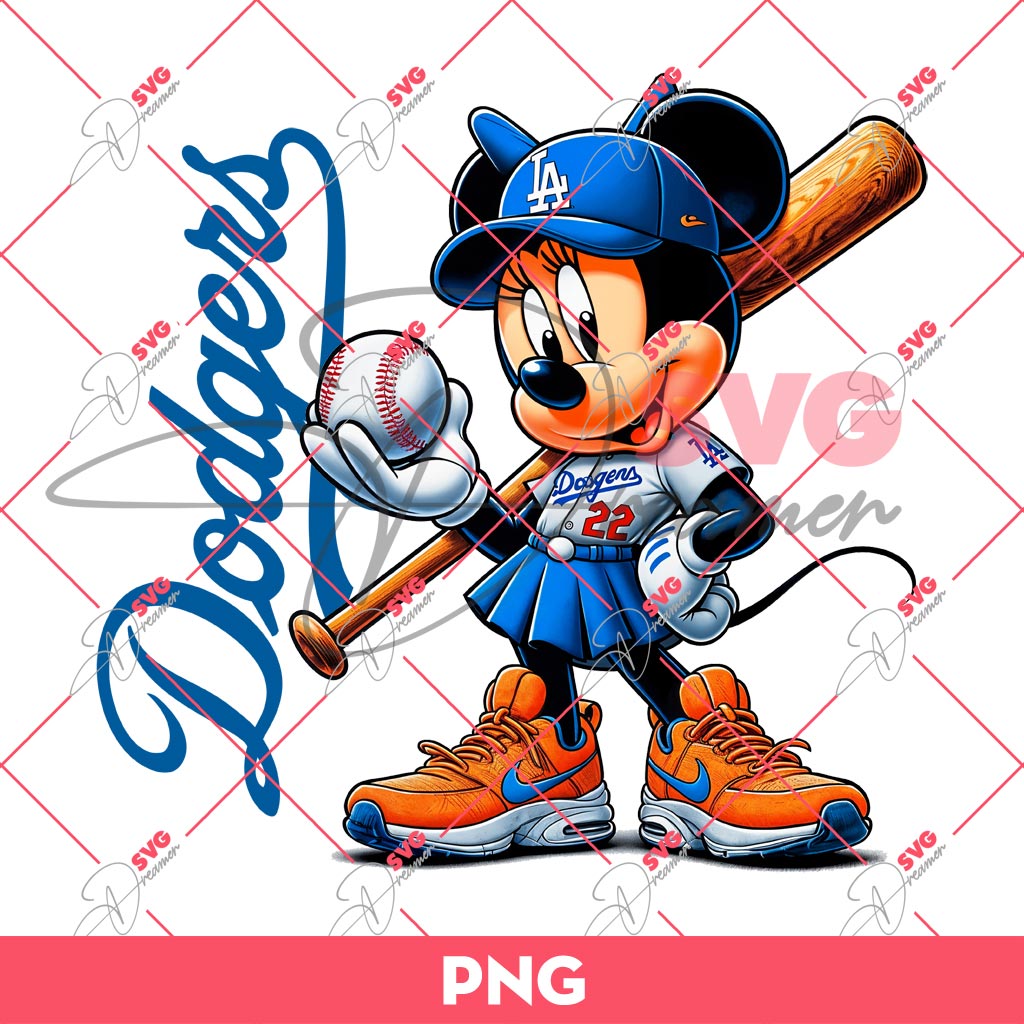 Minnie Mouse Wearing Los Angeles Dodgers Outfits PNG, Disney Minnie Mouse Baseball PNG