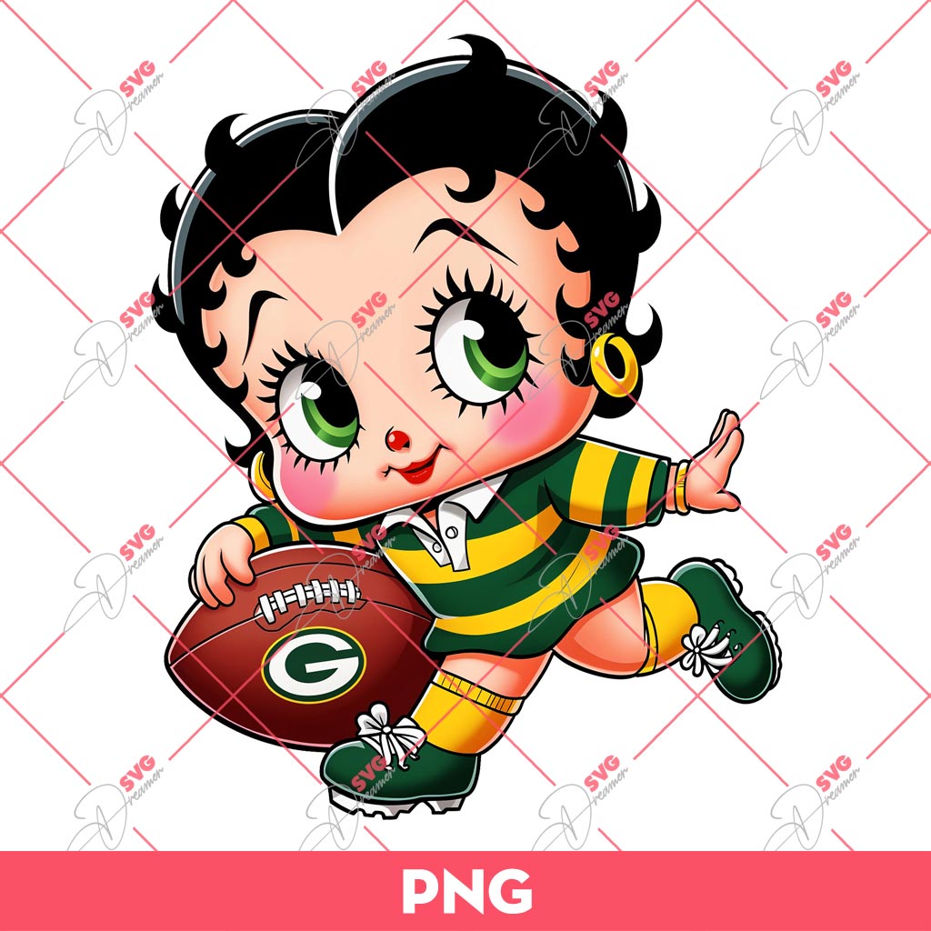 Green Bay Packers Betty Boop PNG, Cute Betty Boop NFL Football PNG