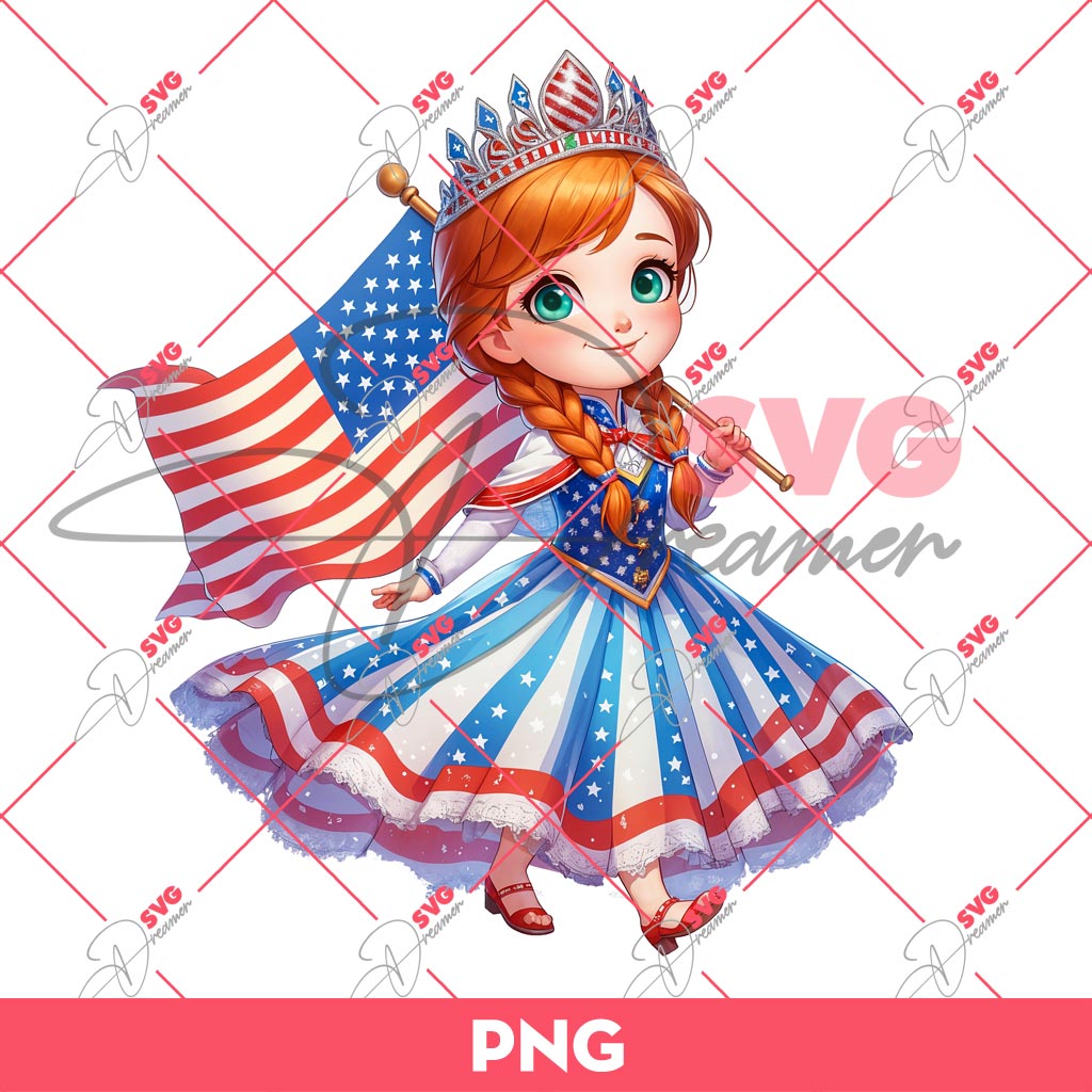 Anna Frozen Disney Princess Independence Day PNG, Anna Frozen 04th Of July PNG