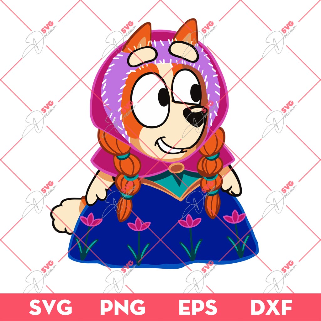 Bingo Anna Frozen SVG PNG, Bluey Princess SVG PNG, Bingo x Princess SVG PNG