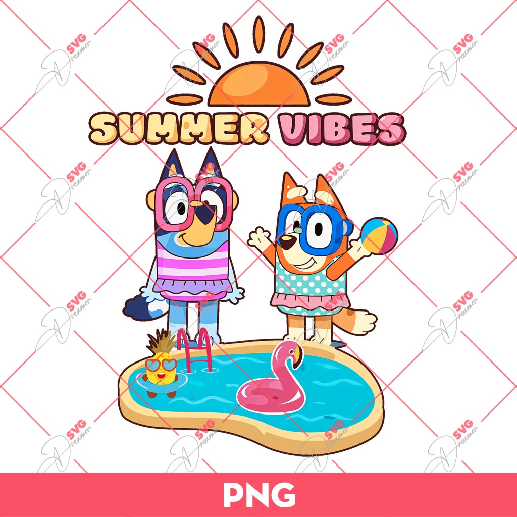 Bluey And Bingo Summer Vibes PNG, Hello Summer Bluey PNG