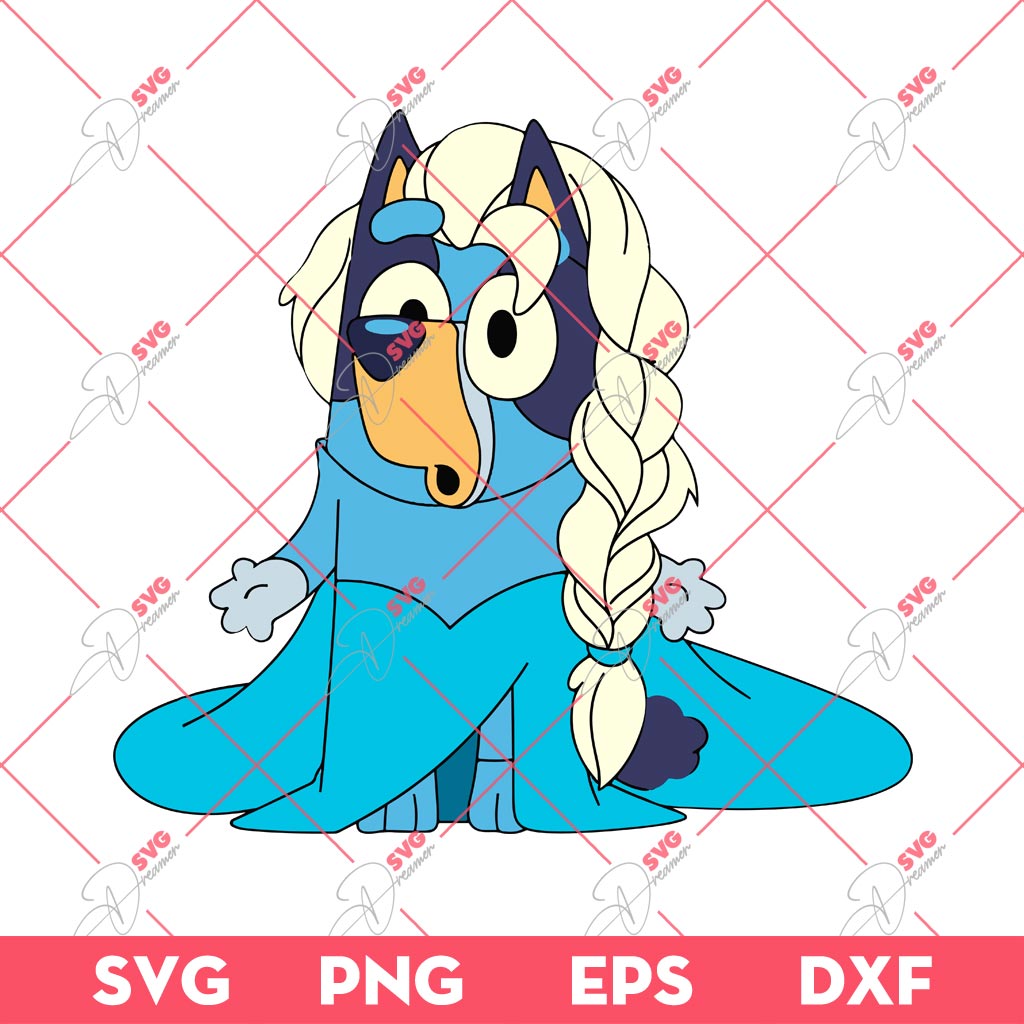 Bluey Elsa Frozen Princess SVG PNG, Bluey Princess PNG SVG DXF EPS