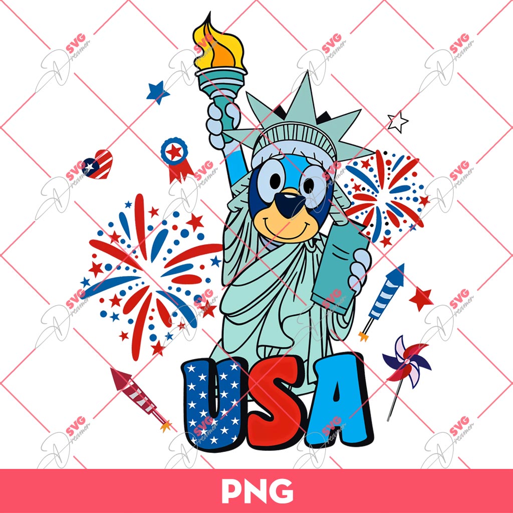 Bluey Statue of Liberty 04th Of July PNG, Bluey Independence Day PNG, Bluey America PNG