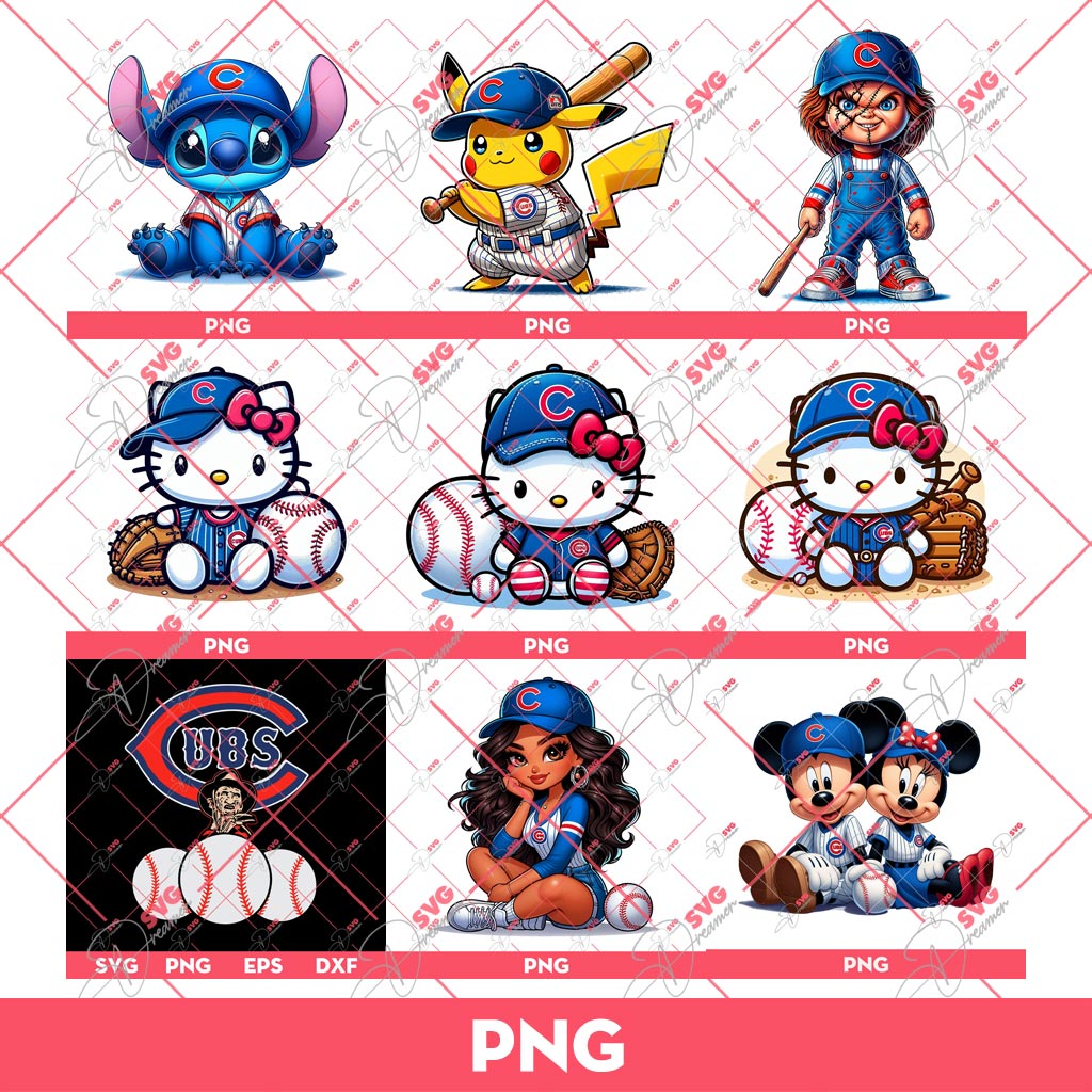 Bundle Chicago Cubs PNG, Bundle Cartoon Characters MLB Cubs Team PNG