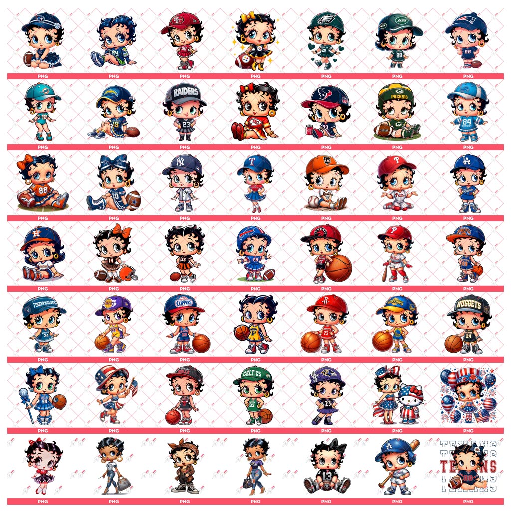 Bundle Cute Betty Boop PNG, Bundle Betty Boop Sport NBA MLB NFL (Over 50 Designs)