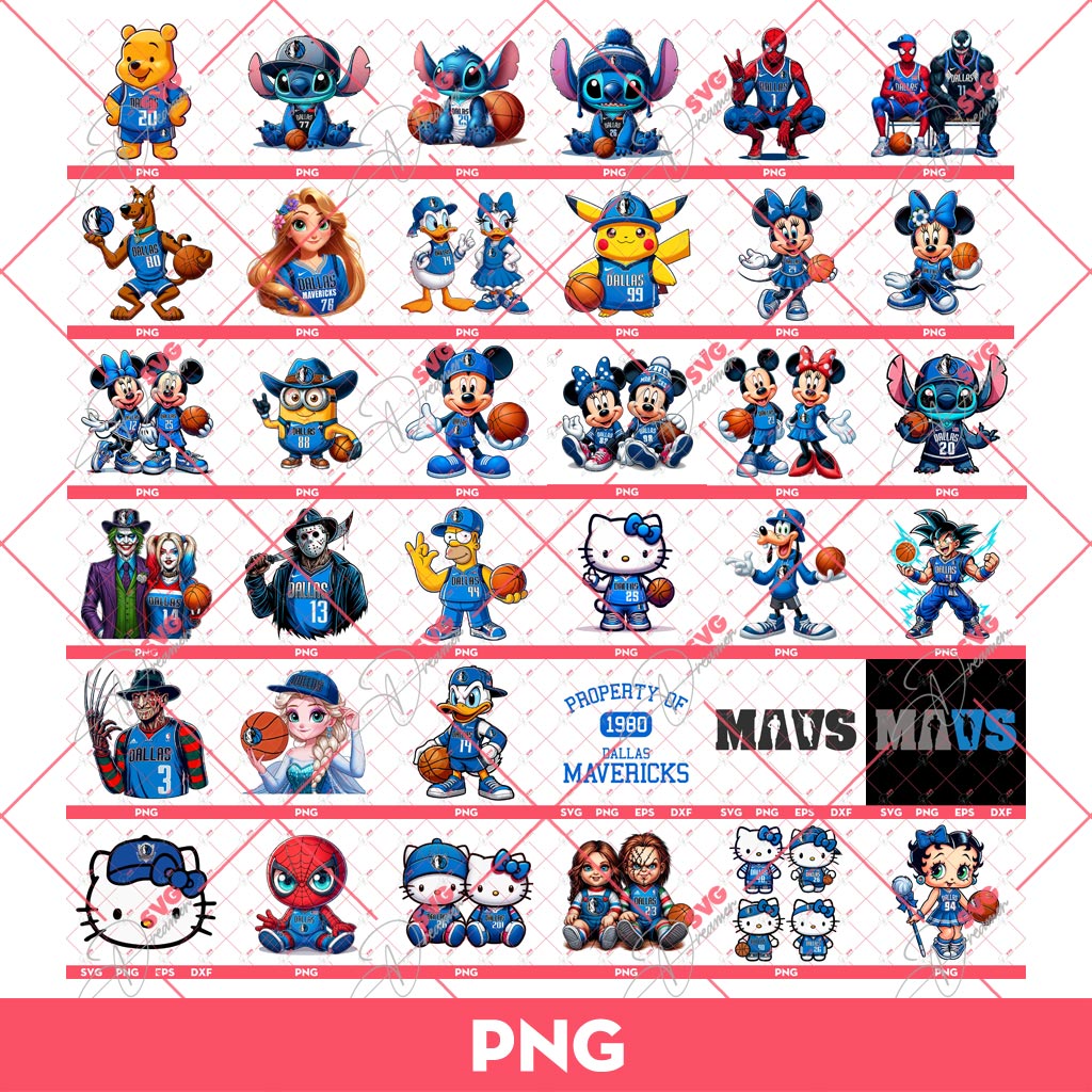 Bundle Dallas Mavericks PNG, Cartoon Characters NBA Mavericks Basketball PNG Bundle