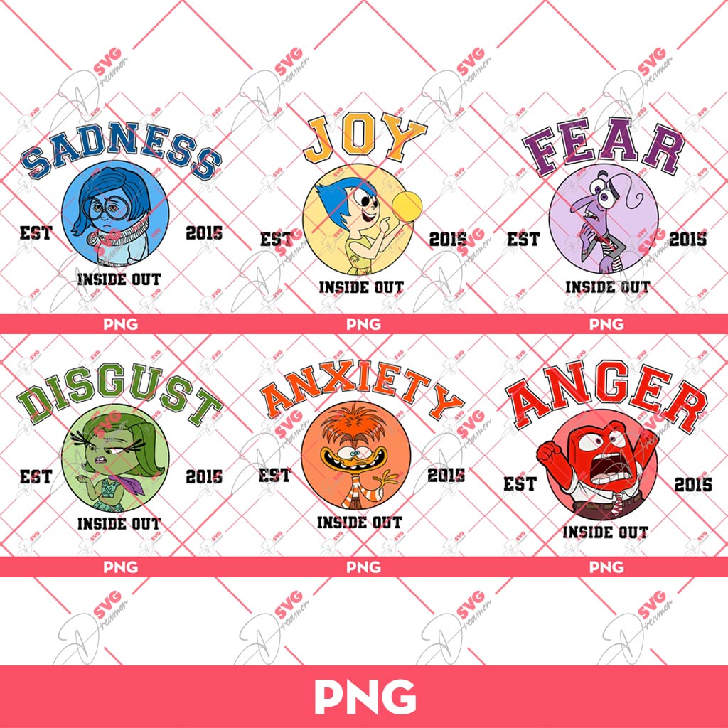 Bundle Inside Out EST 2015 Characters PNG, Inside Out 2 PNG, It's Okay To Feel All The Feels PNG