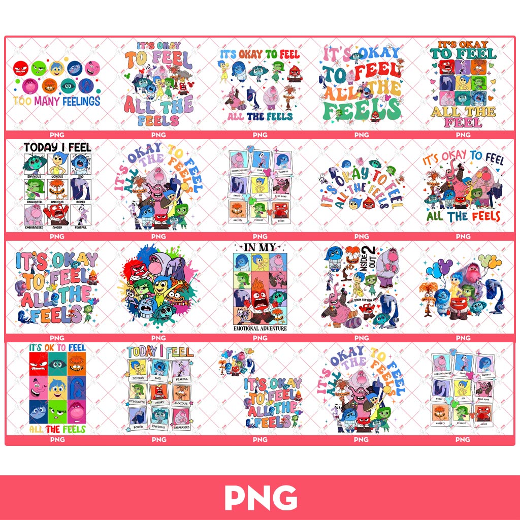Bundle Its Okay To Feel All The Feels Inside Out PNG, Inside Out 2 PNG Bundle