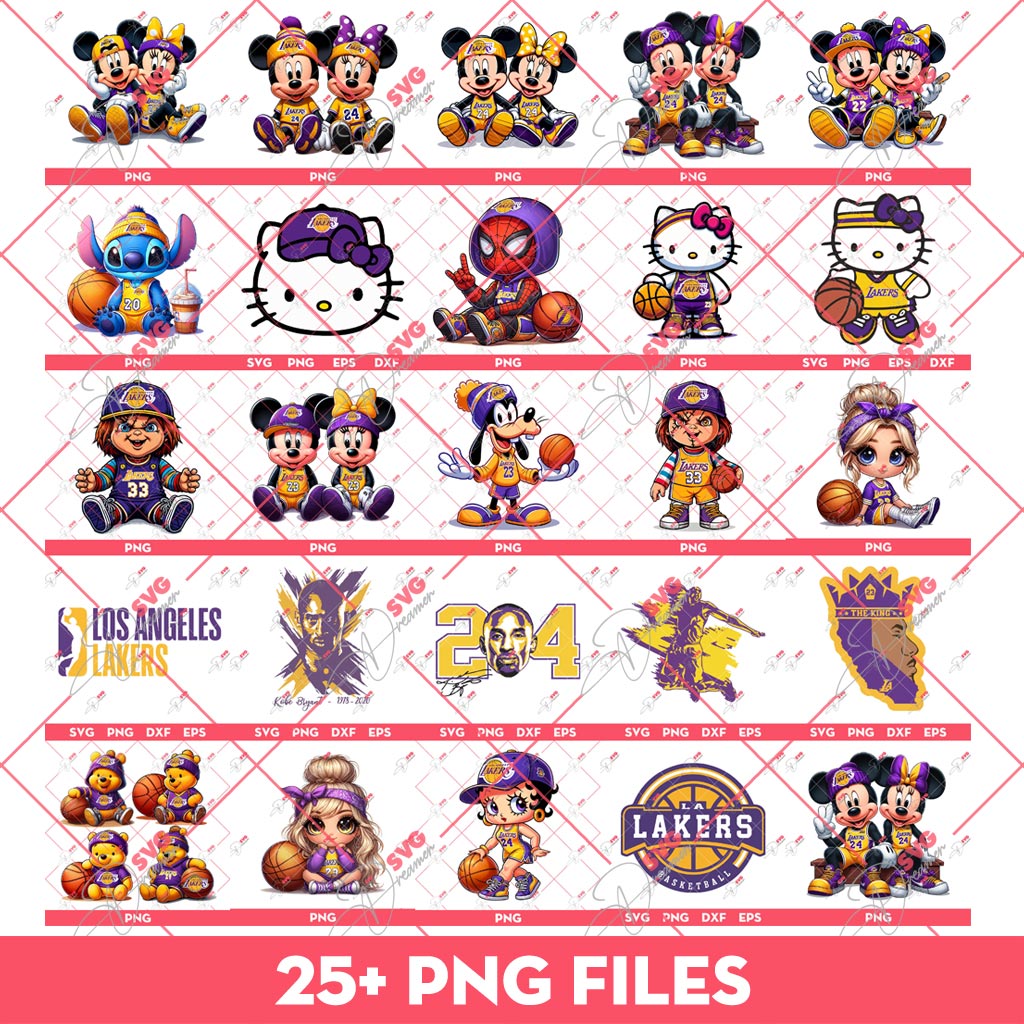 Bundle Los Angeles Lakers PNG, Bundle Cartoon Characters NBA Basketball Lakers Team PNG