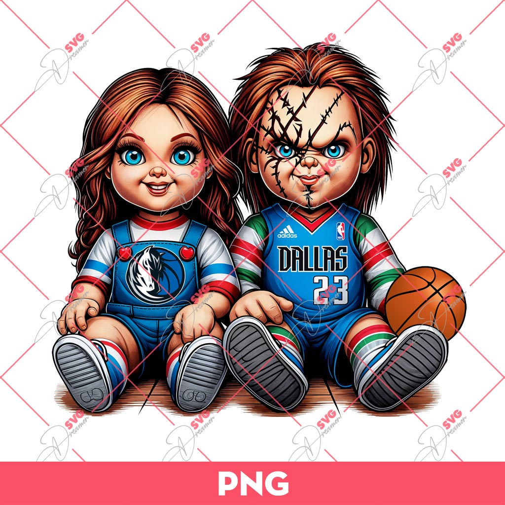 Chucky And Girlfriend Dallas Mavericks PNG, Horror Couple NBA Basketball PNG