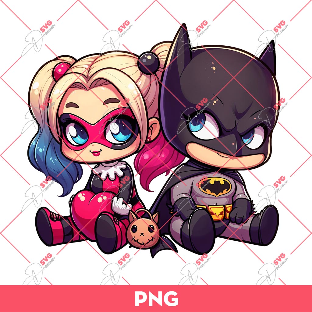 Cute Harley Quinn And Batman PNG, Superhero Batman PNG, Chibi Harley Quinn PNG