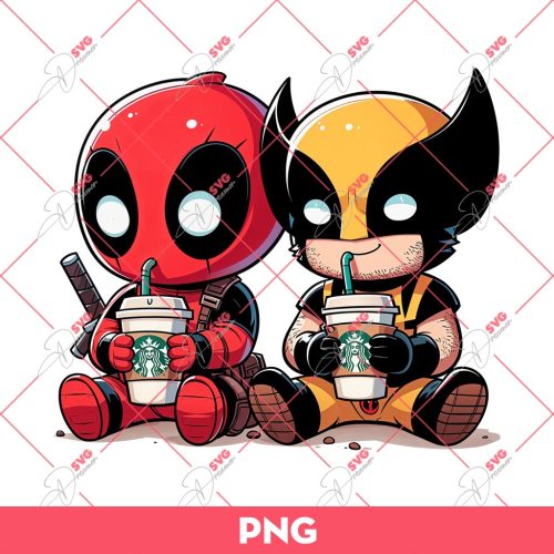 Deadpool And Wolverine Drink Starbucks Coffee PNG, Wolverine And Deadpool Coffee PNG