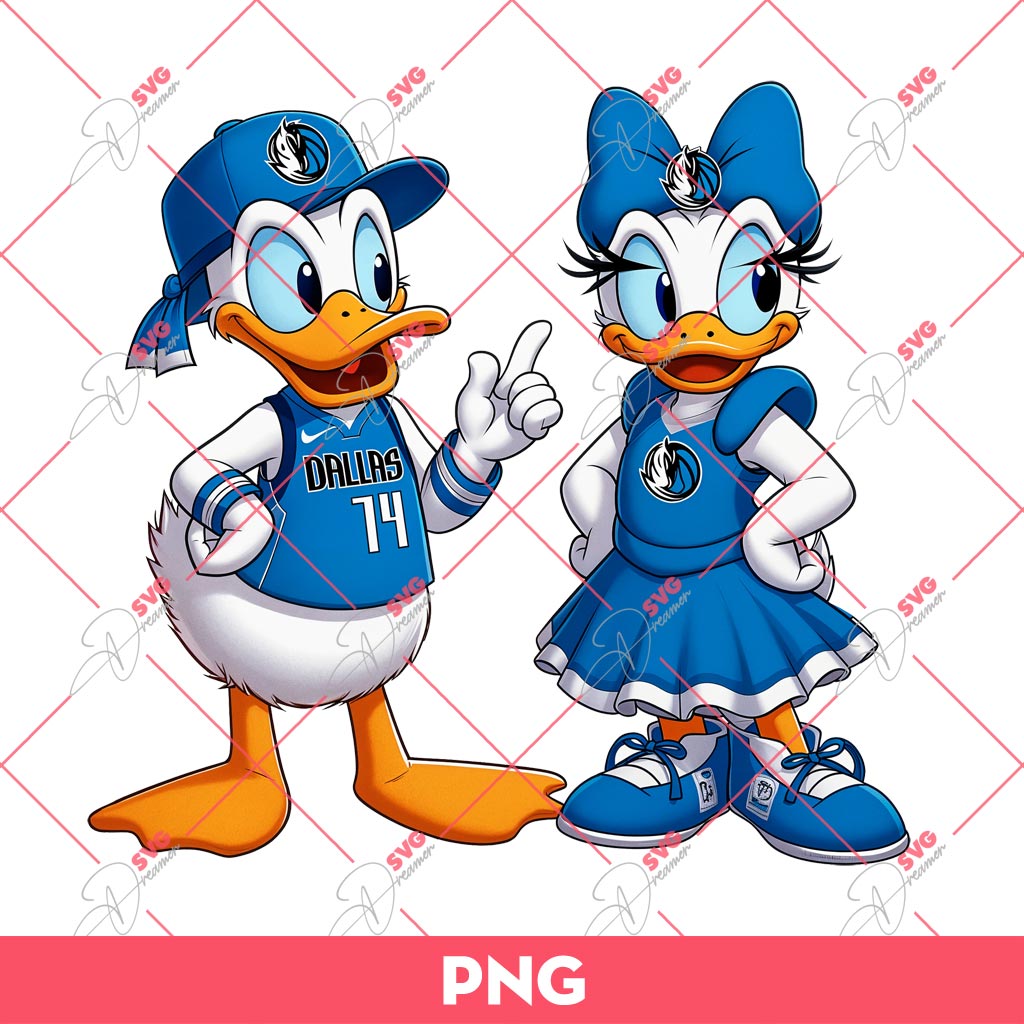 Donald And Daisy Dallas Mavericks PNG, Disney Duck NBA Basketball PNG