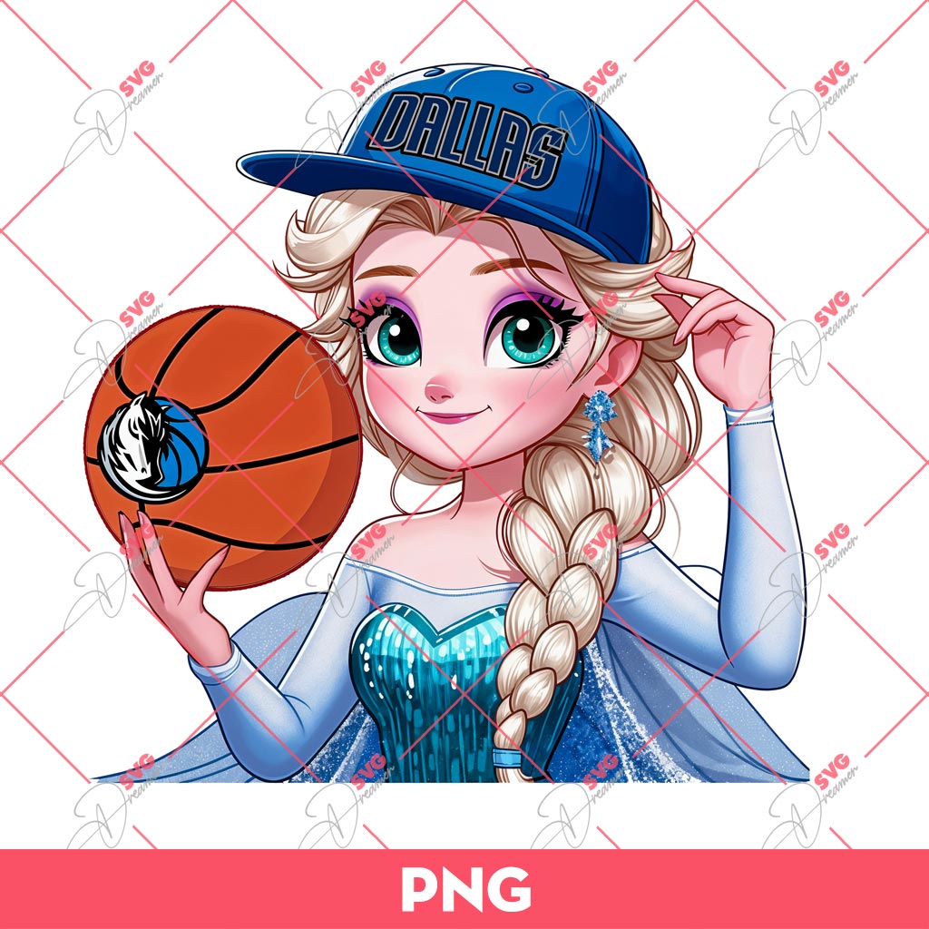 Elsa Frozen Dallas Mavericks PNG, Disney Princess NBA Basketball PNG