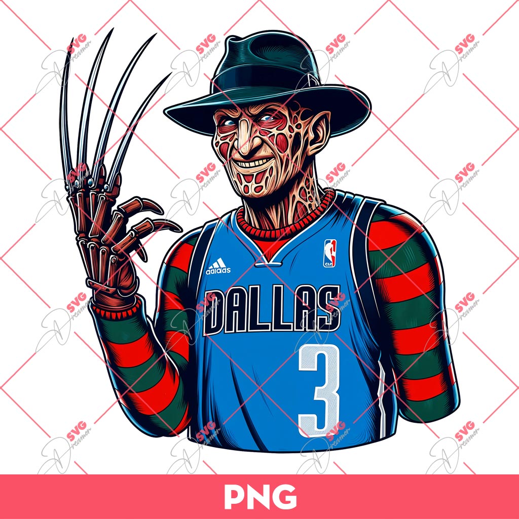 Freddy Krueger Dallas Mavericks PNG, Horror Characters NBA Basketball PNG