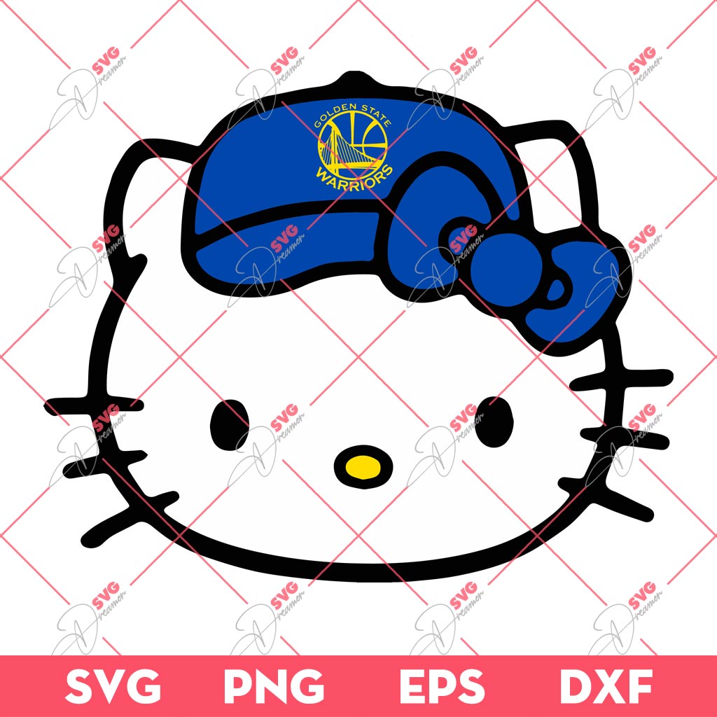 Golden State Warriors NBA Hello Kitty Head SVG, Hello Kitty Basketball SVG
